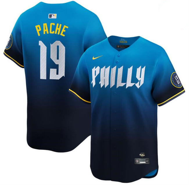 Men's Philadelphia Phillies #19 Cristian Pache Blue 2024 City Connect Limited Stitched Jersey